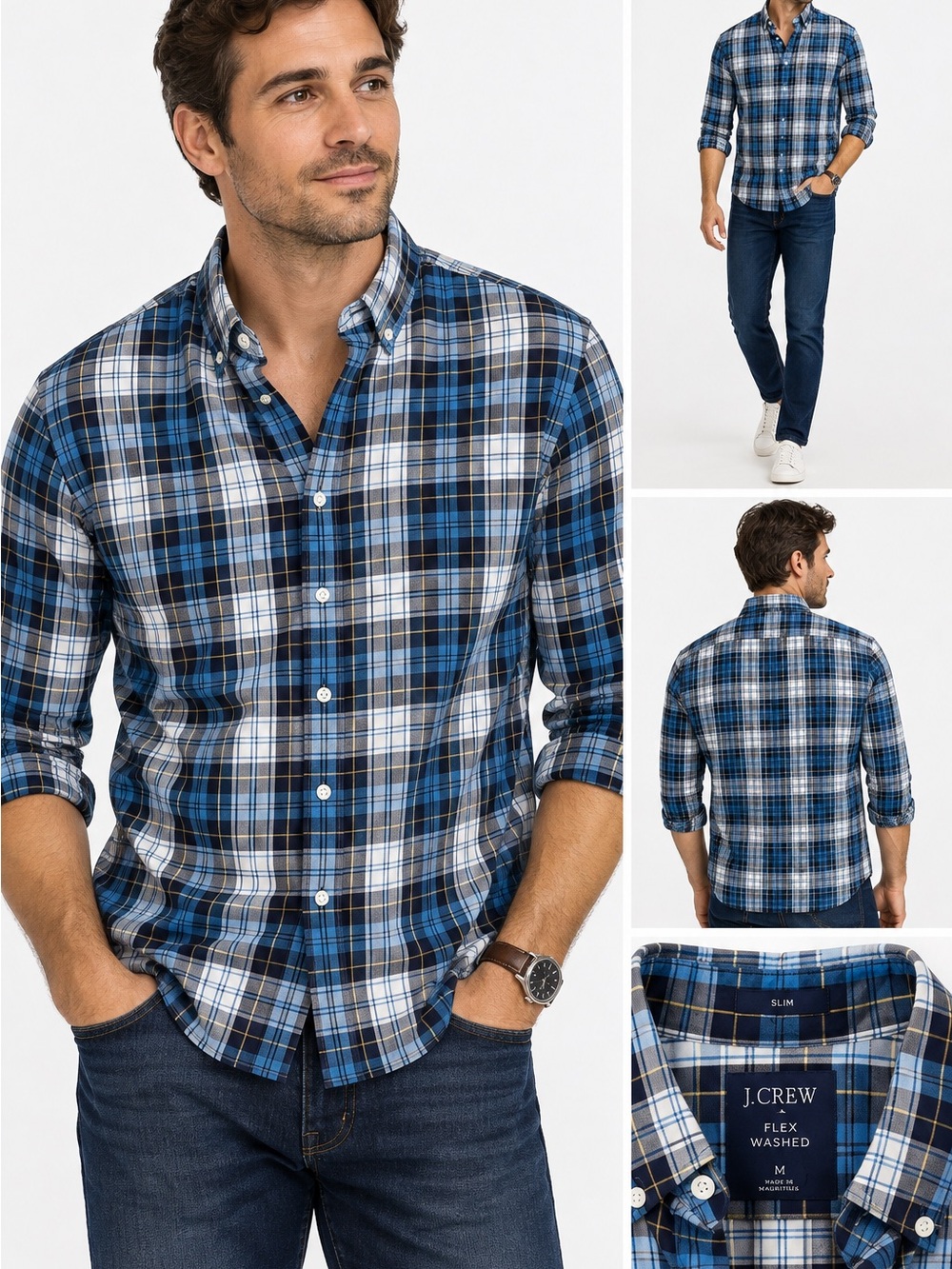 J.Crew Flex Washed Plaid Button-Down Shirt – Men’s Medium Slim Fit